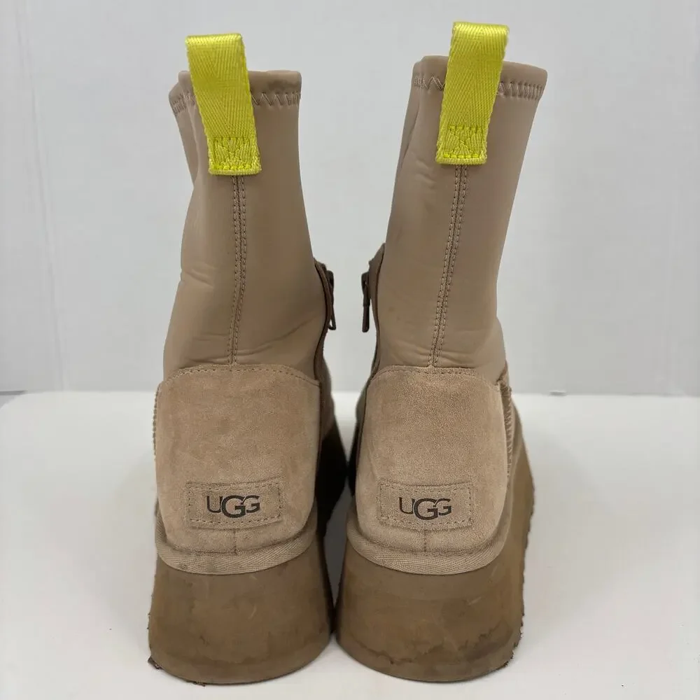 UGG Classic Dipper Platform Boots‎ Womens Size 11 Beige Suede Neoprene Pull On